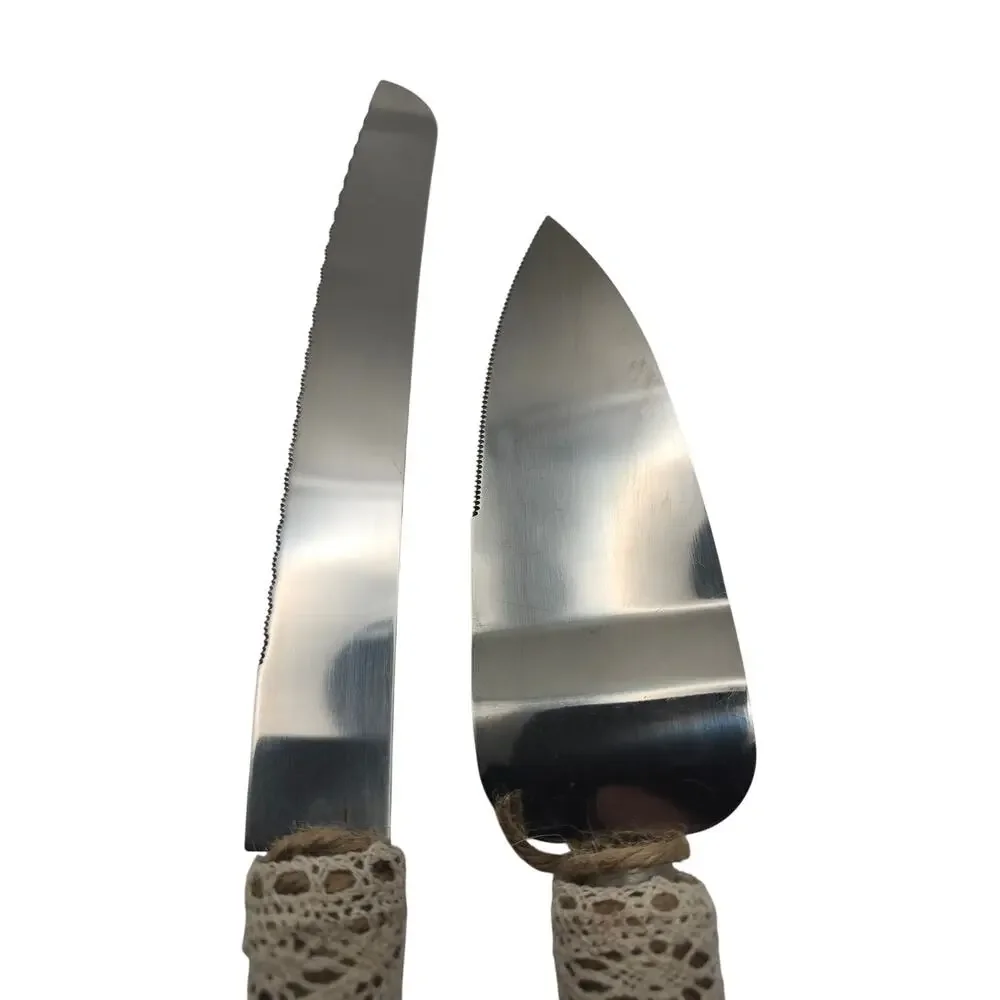 Rustic Twine Wrapped Cake Knife & Server Set Stainless Steel Wedding‎ Farmhouse